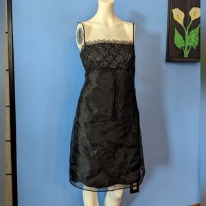 90s Laundry Shelli Segal Black Embroidered Floral Sexy Mini Slip Dress